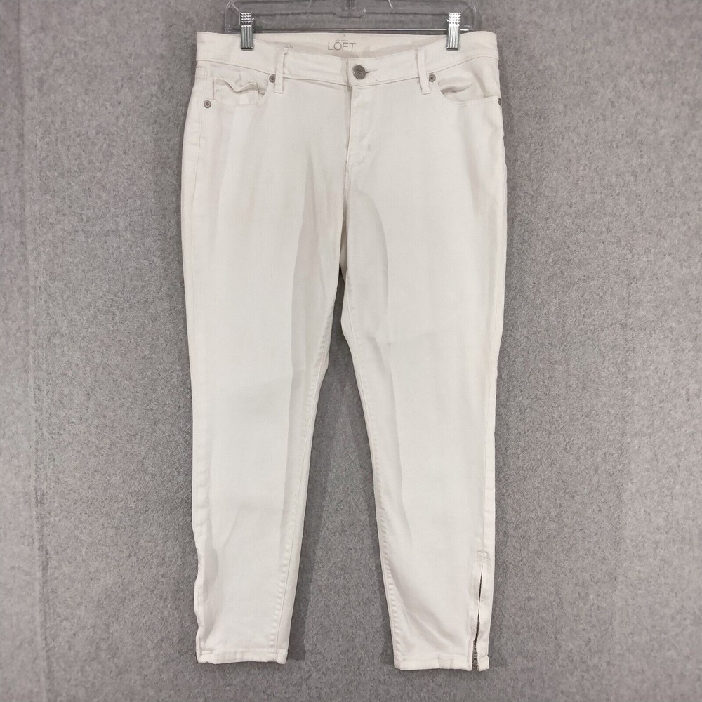 Ann Taylor LOFT Curvy Skinny Ankle Jeans Wmn 30/10 White Denim Dark Wash Stretch